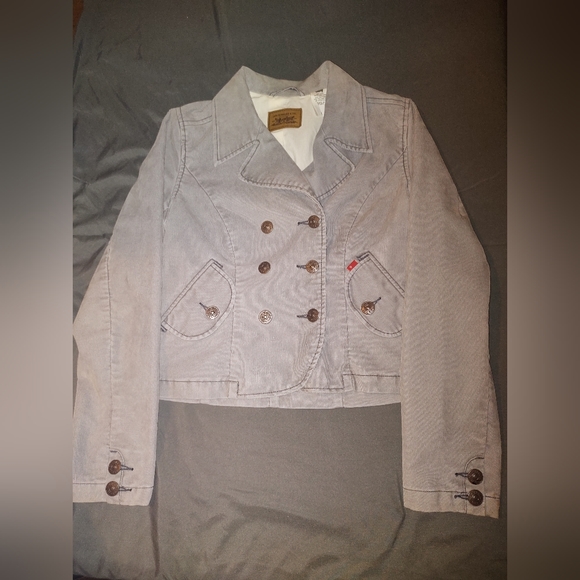 Levi's Women's denim Corduroy Double Breasted Fitted Button-Up Jacket Light Gray - Picture 4 of 6